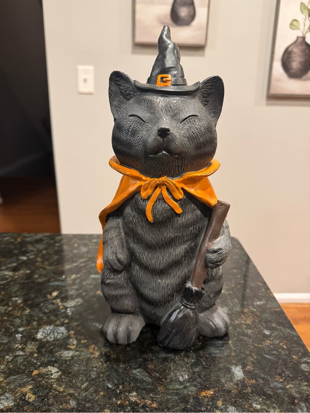 Black Cat Resin Halloween Decor Sleepy Witch Costume NWOT 12”